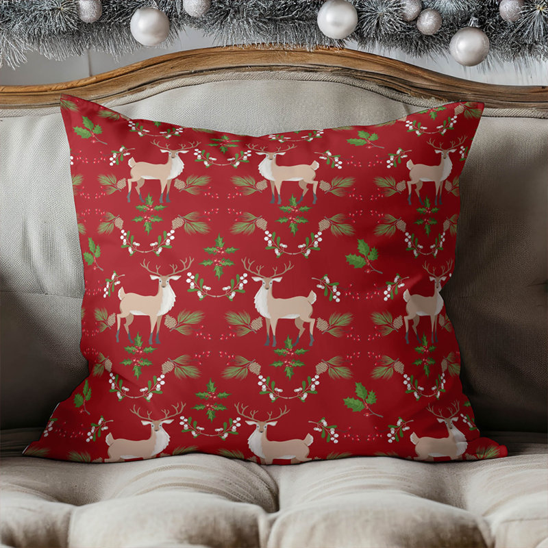 Coussin Botanical Deer, Rouge, Carré 18 po