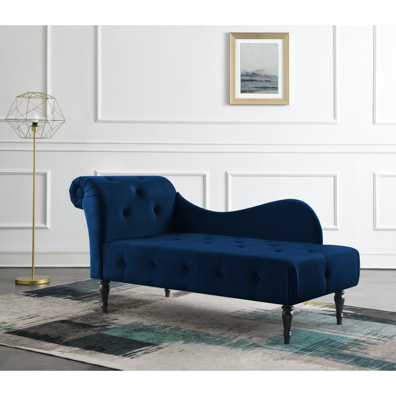 Scalise Upholstered Chaise Lounge, Midnight Blue