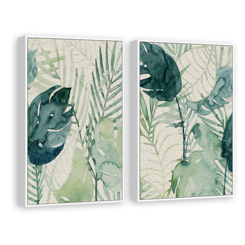 « palm embouts ii », ensemble de 2 reproductions de peintures à l’aquarelle encadrées sur toile, H 18 po x l 12 po x L 1,5 po