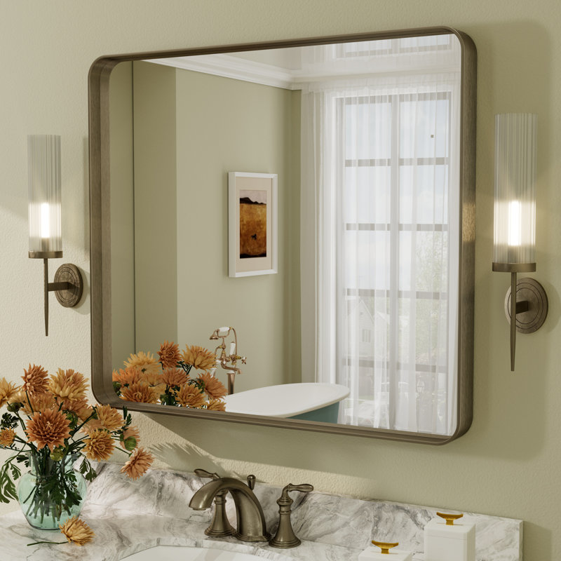 Miroir mural Aevar, 36 po x 32 po, Bronze brossé
