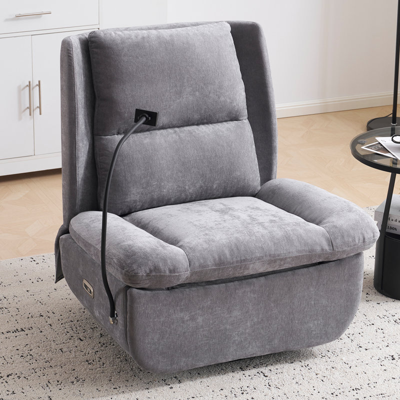 Power Recliner Chair For Adults With Phone Holder, Gray Chenille