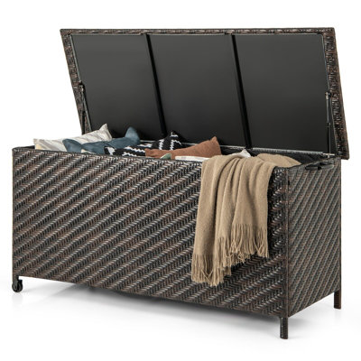 Latitude Run Benvinda 137 cm W 70.39 L Wicker Cabinet Deck Box in Brown