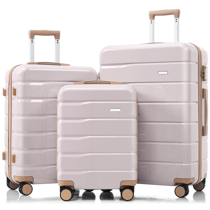 Ensemble de valises de voyage en ABS de qualité supérieure, ensemble de valises à verrou TSA 3 pièces avec des tailles de 20, 24 et 28 pouces avec des roues pivotantes à 360 °, gris clair et doré