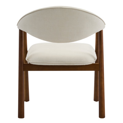 Chaises de salle à manger rembourrées avec dossier incurvé, structure en tissu et bois d'hévéa, ensemble de 2, confortables et élégantes pour les intérieurs modernes
