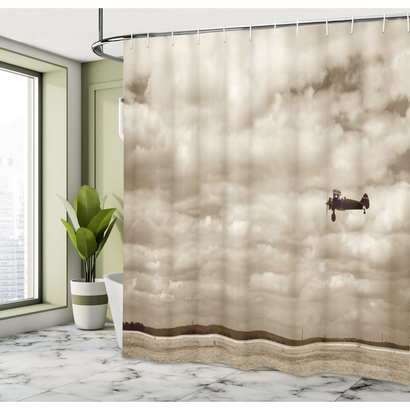 Vintage Look Shower Curtain with Hooks Included, 70" H x 69" W