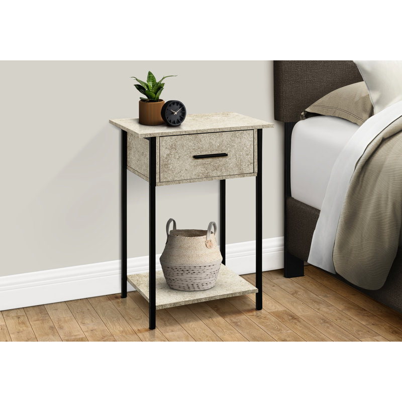 Table d'appoint 24 po avec tiroir - stratifié pierre crème et petite tablette de rangement rectangulaire noire