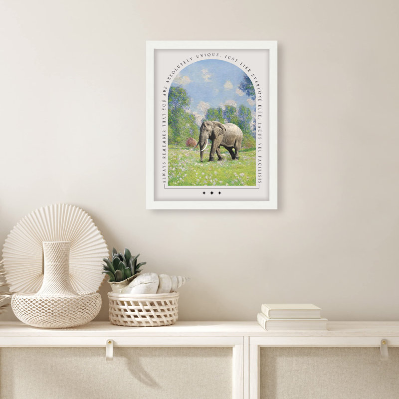 «Elephant In Country Pastel Flower Field» sur papier, Blanc
