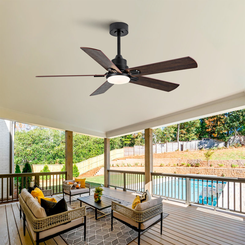 Ventilateur de plafond 1 pièce en bois massif 52 pouces avec télécommande pour moteur à courant continu réversible 6 pales noir clair et noyer foncé