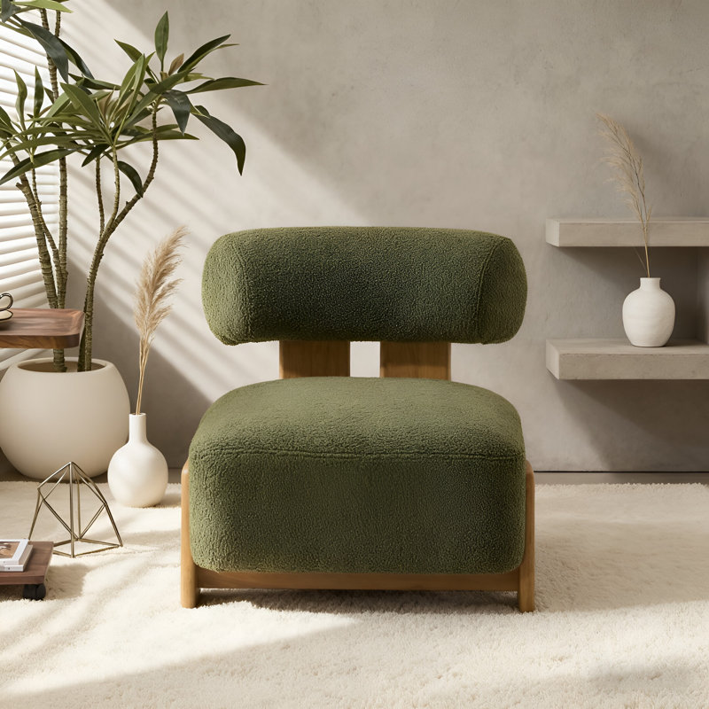 Fauteuil d'appoint en bois massif de 27 po de large avec dossier épais, vert, Vert