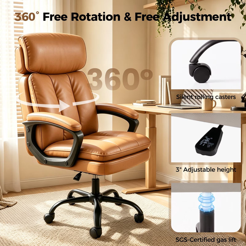Rebrilliant Foam Padding Office Chair, Brown