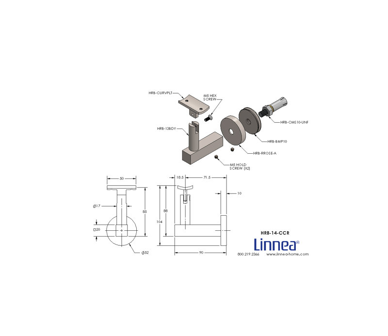 Support de main courante en béton avec rosette ronde et plaque incurvée, Acier inoxydable satiné