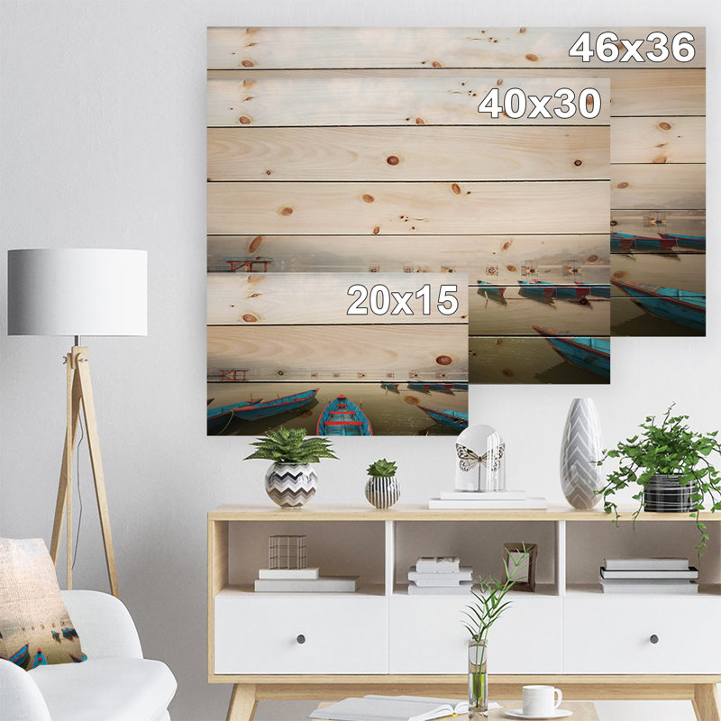 Photographie «Moving Boat in Mountain Lake», H 36 po x l 46 po x P 1,5 po, Bois