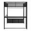 Lit mezzanine en métal pleine grandeur avec DEL, bureau, garde-robe ouverte et 3 tiroirs de rangement - garde-corps en maille pour lin noir
