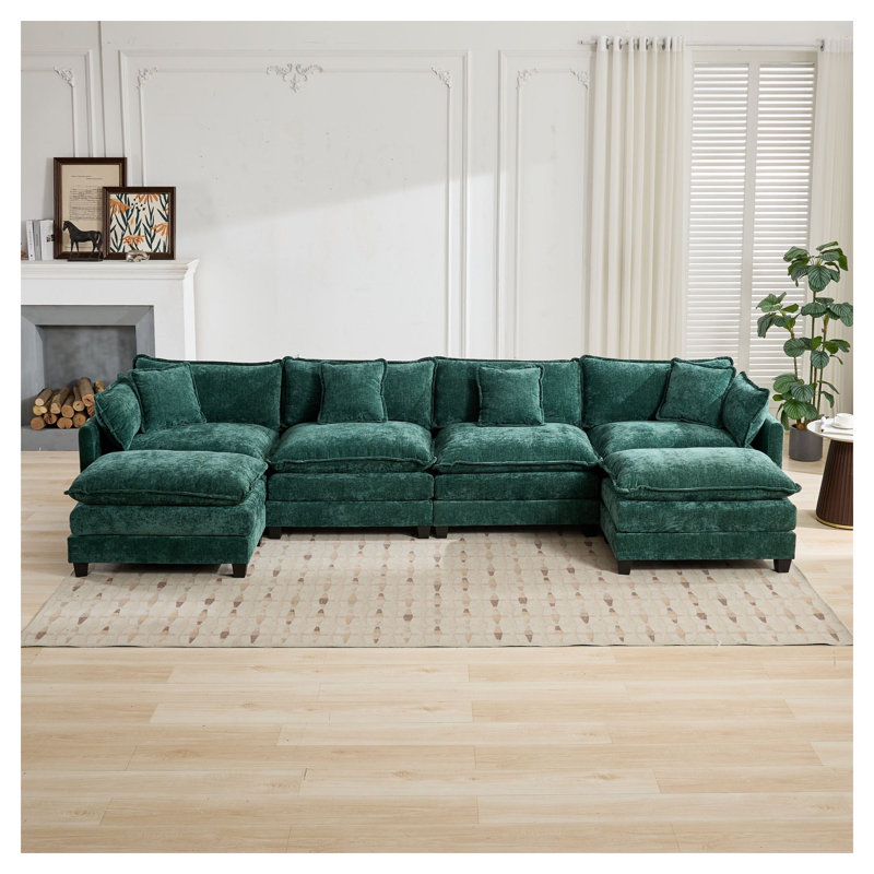 Canapé modulaire Cloud 4 places en chenille verte avec sièges très larges Cloud