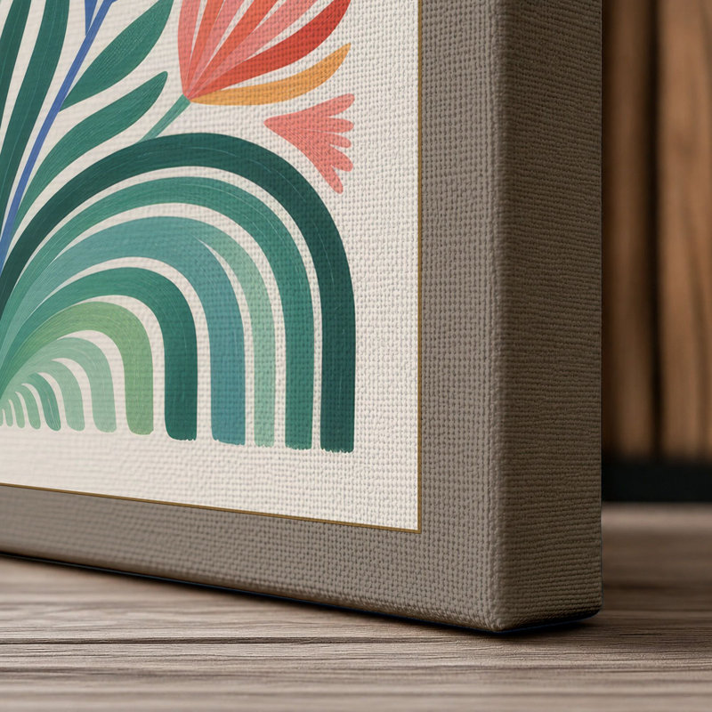 Stylized Daisy Bloom Botanical - Wrapped Canvas, 18x12 - 45.7 x 30.5 cm, Taupe Border