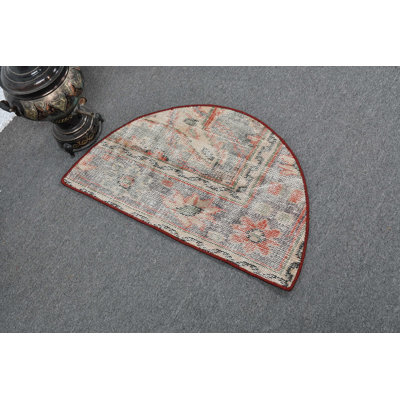 Tapis d'entrée turc demi-cercle d'inspiration rétro avec motif floral discret pour entrée de maison bleu / vert