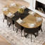 Ensemble de salle à manger moderne ovale pour 8 avec table fixe à deux tons et chaises en cuir de polyuréthane noir foncé, idéal pour les cuisines spacieuses et les réunions de famille