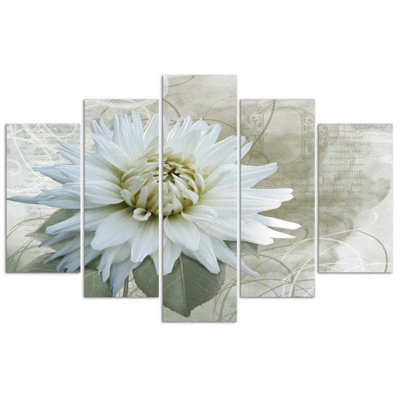 White Beige Flower - 5 Piece No Frame Set on Canvas