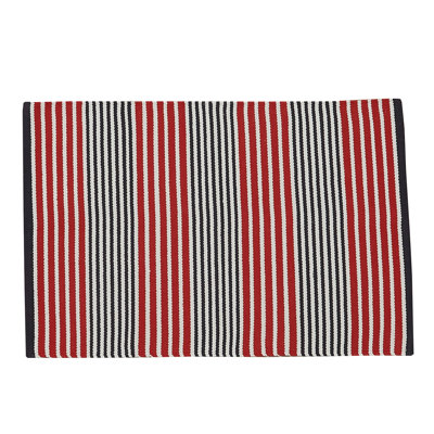 Tapis rayé Hudson Ebern Designs - bleu