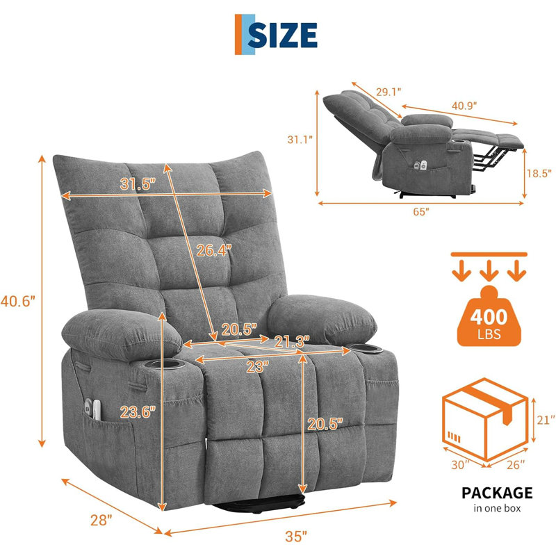 Electric Power Lift Recliner Chair with Massage & Heat, Rocker Reclining Sofa with Cup Holders for Elderly Adults, Small Space Living Room Furniture
