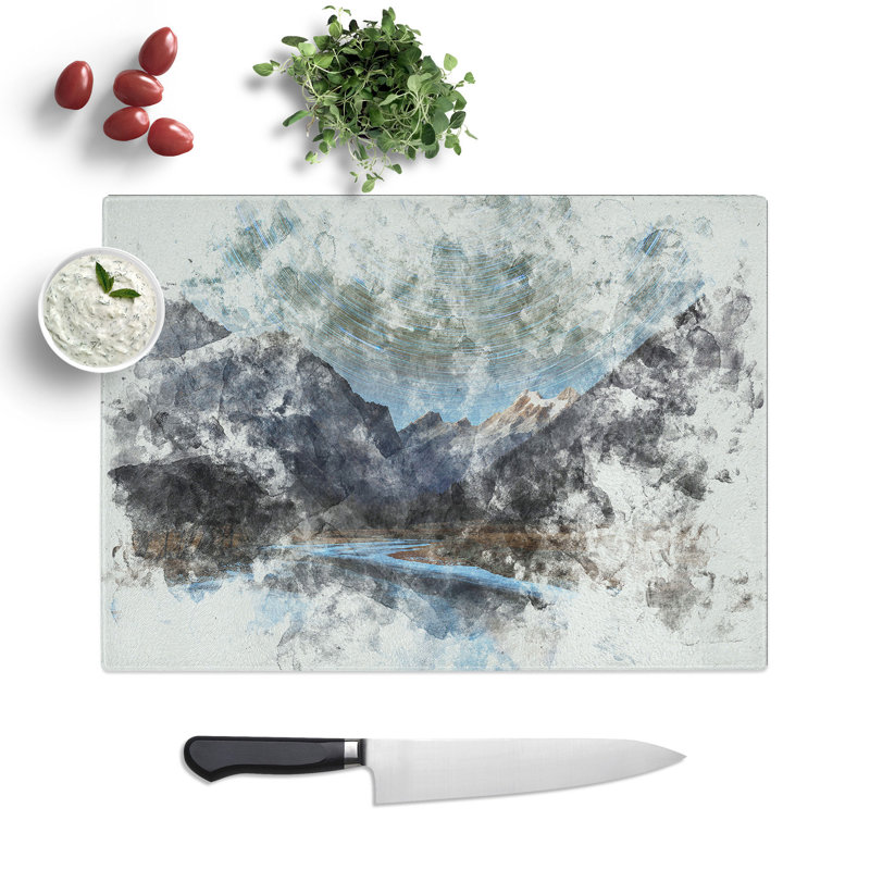 Tempered Glass Mountains in Sichuan China Chopping Board, 20 cm x 28.5 cm