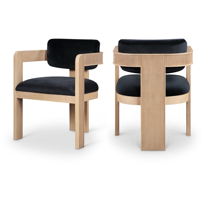 Frink Upholstered Dining Arm Chair, Black Velvet, Natural