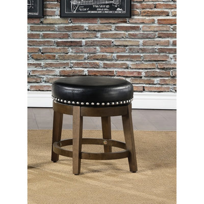 Tabouret rond 2 pièces de style transitionnel, siège pivotant à 360 degrés en similicuir noir, structure en bois massif avec finition brune pour les tabourets de salle à manger modernes, avec garniture élégante