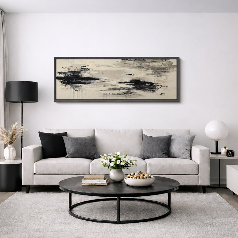 Impression sur toile encadrée noire et blanche, H 20 po x l 60 po, Noir