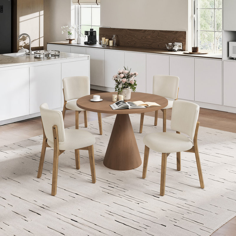Chaise d'appoint rembourrée en bois massif Annika (ensemble de 4), 4, Lin, Bois naturel