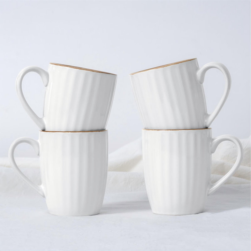 Famiware Coffee Mugs, 14 oz Coffee Mugs Set, White Stripe