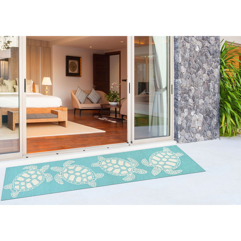 Tapis intérieur / extérieur bleu Walczak, Tapis de couloir 2 pi x 8 pi