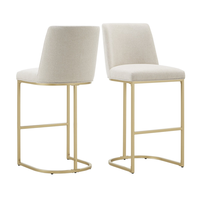 Upholstered Counter Stool with Metal Frame, Beige, Bar Stool (29" Seat Height)