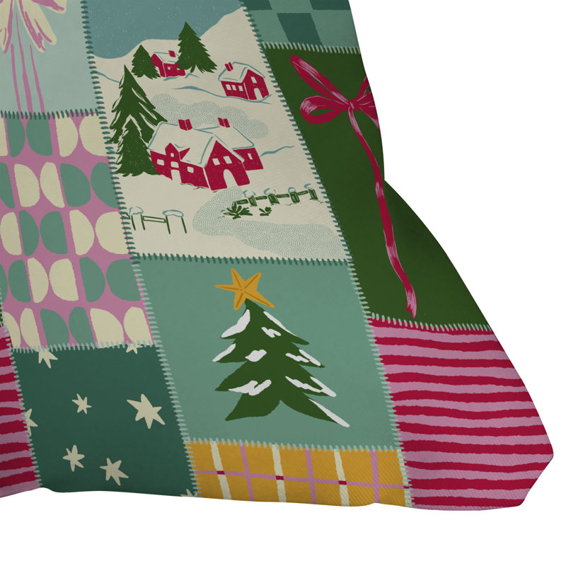 Coussin décoratif d'extérieur LouBruzzoni Cozy Christmas Patchwork, 26 po x 26 po