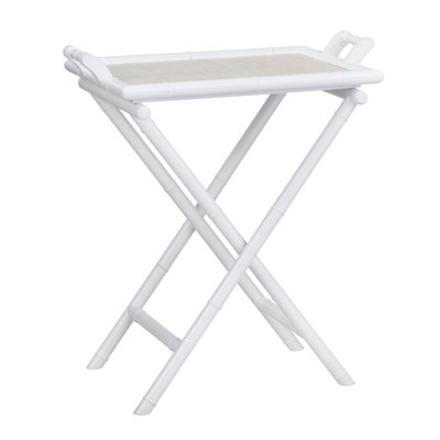 Mordcha Solid Wood and Raffia White Tray Table
