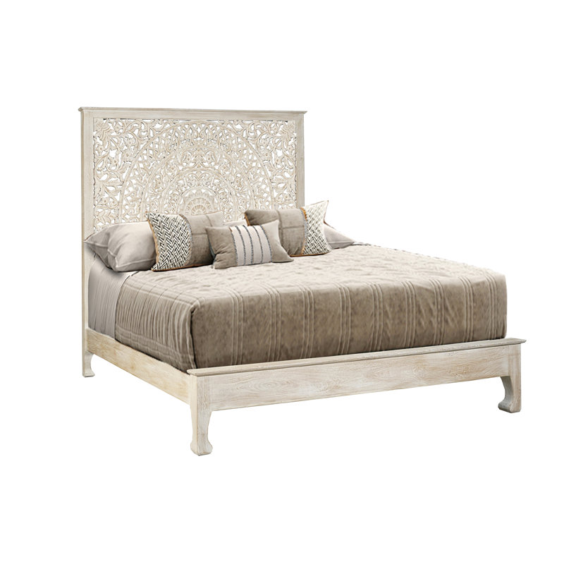 Lit standard en bois massif Aarohi, Grand, Blanc