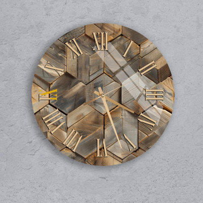 Horloge murale hexagonale en bois rustique