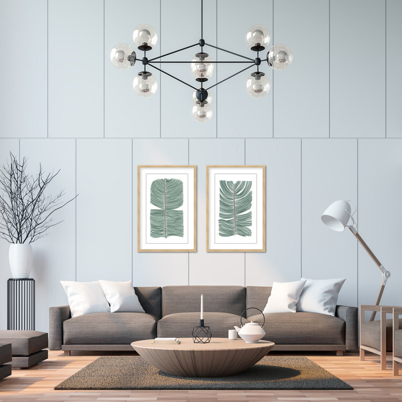 Coastal Retreat Tropical Tranquility: Abstract Leaves Diptych, 36" H x 48" W