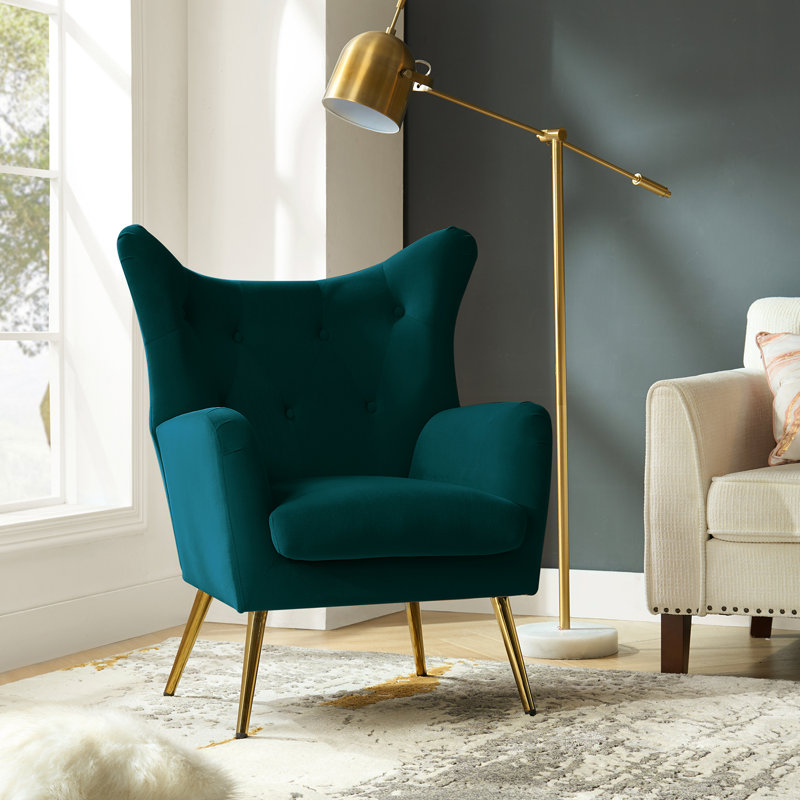 Fauteuil à oreilles 29,25 po Avianna, Velours sarcelle
