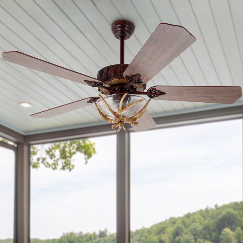 52" Rustic Ceiling Fan With Remote Control, 6 Fan Speeds, Reversible, Timer & Mute Motor