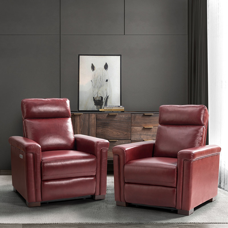 Adela 36.02" Wide Genuine LeatherPower Recliner, Burgundy Genuine Leather