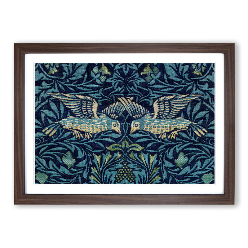 Birds & Flowers Pattern by William Morris - Picture Frame Painting Print on MDF, Walnut Framed, 36cm H x 48cm W x 2cm D