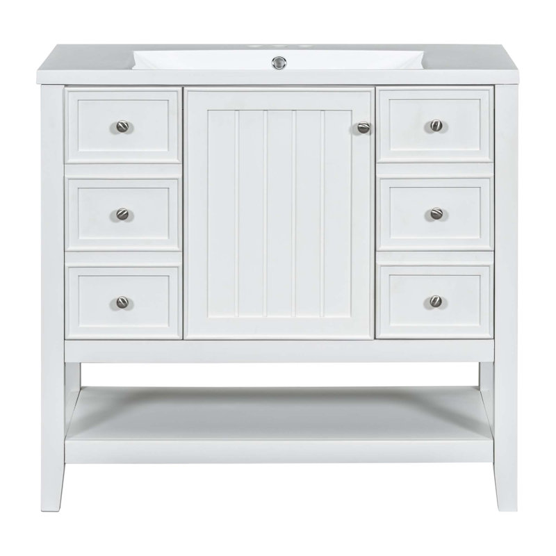 Ensemble de meuble-lavabo 36 po avec lavabo, 1 armoire et 3 tiroirs, Blanc
