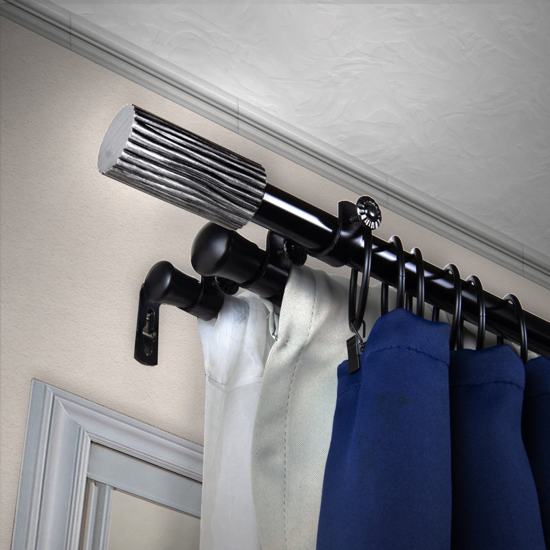 Calathea Steel Adjustable Triple Curtain Rod, Black, 120" - 170"