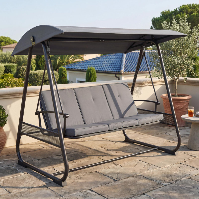 Balançoire à baldaquin 3 places pour véranda d'extérieur avec dossier réglable, balançoire convertible en lit 2 en 1 pour patio