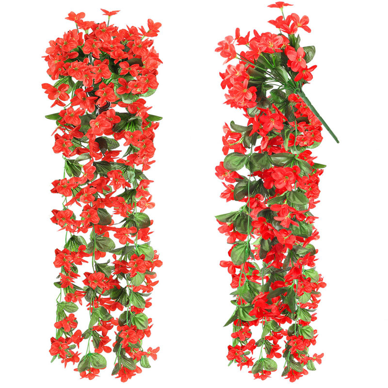 Lot de 2 fleurs artificielles de lierre violet, fausses fleurs suspendues, résistantes aux UV, pour la décoration de terrasse et de jardin.
