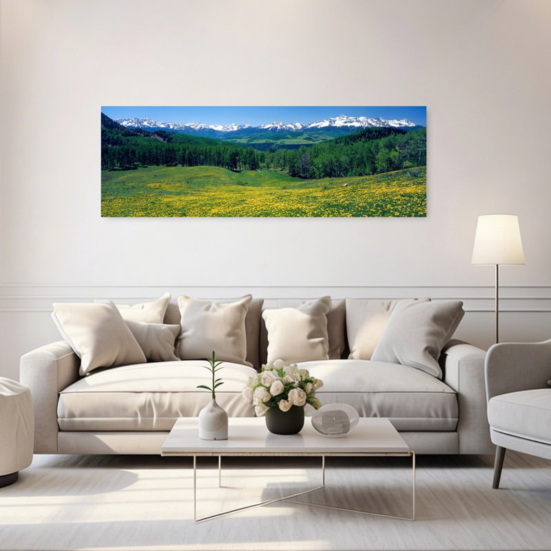 «San San Mountains», art floral abstrait contemporain, forêt, Colorado, H 20 po x l 60 po
