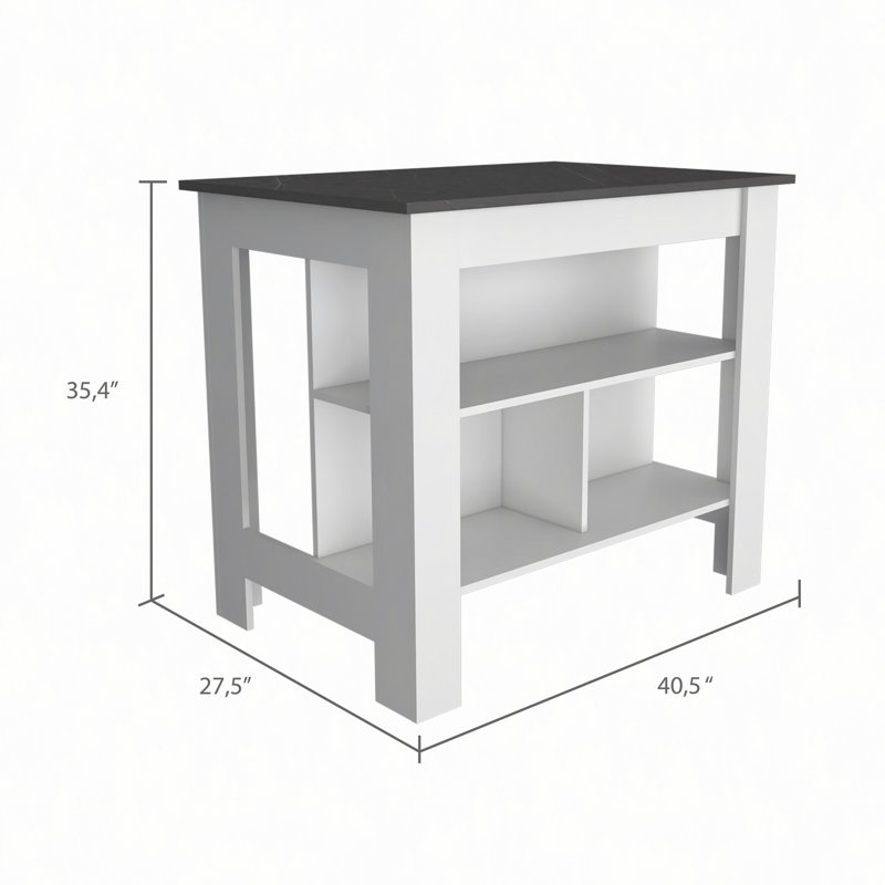 Kitchen Island, Four Legs, Three Shelves, White/Dark Brown