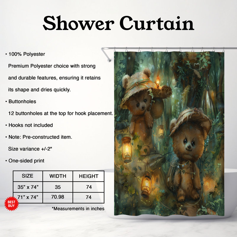 Bear Tales - Rideau de douche Premium, H 74 po x l 71 po