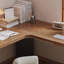 Bureau brun en bois massif en forme de L + fer-108066730-108066733