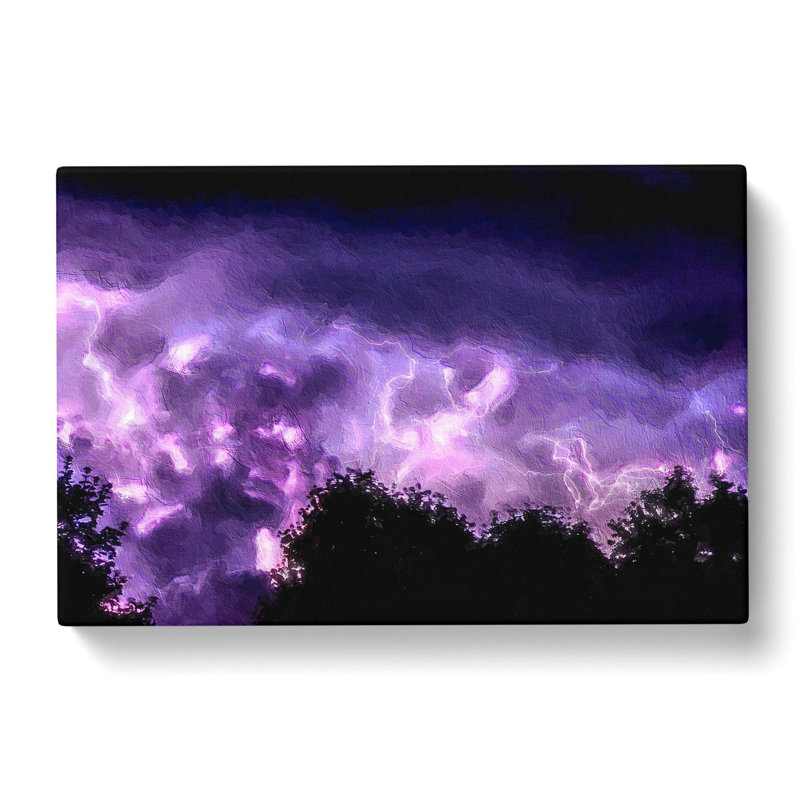 Lightning Above The Trees - Wrapped Canvas Painting, 35cm H x 50cm W x 3cm D